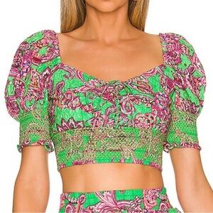 Alice + Olivia Crawford 100% Cotton Eyelet Smocked Top